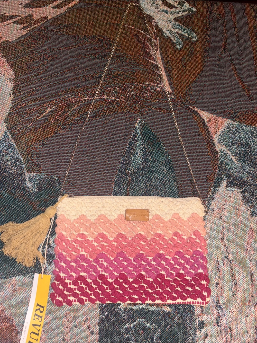 Revuu Ombre Pink Tassel Chain Clutch